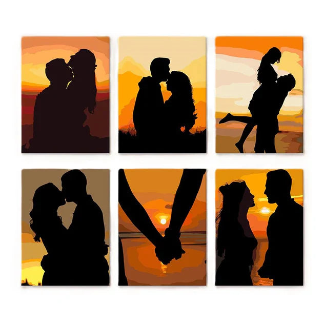 Coffret de 6 peintures par numéro “Sunset Couple”