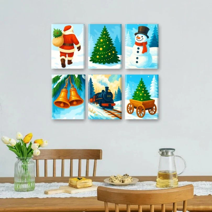 Coffret de 6 peintures par numéro “Noël sous la neige”
