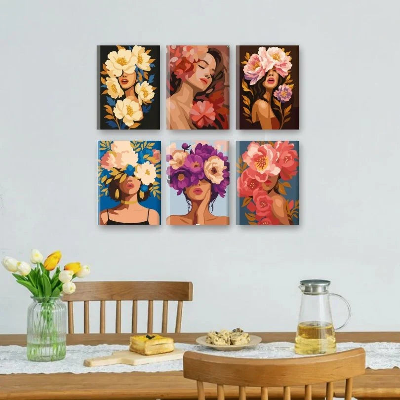 Coffret de 6 peintures par numéro “Femmes Fleuries"