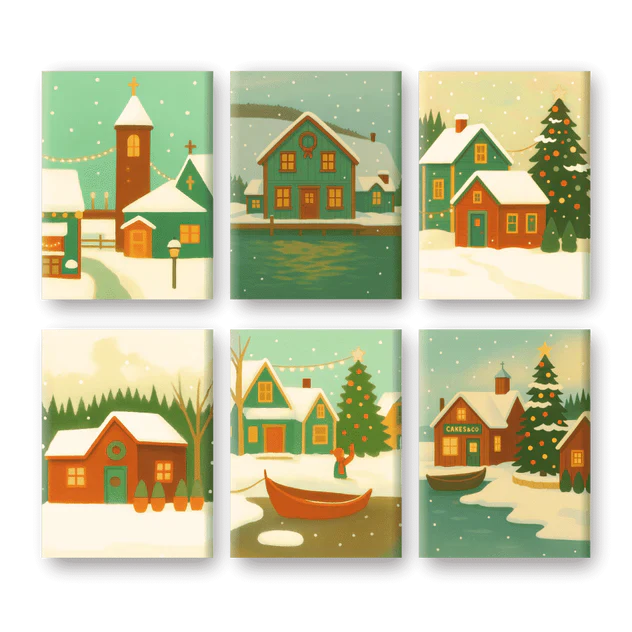 Coffret de 6 peintures par numéro “Village enneigé”