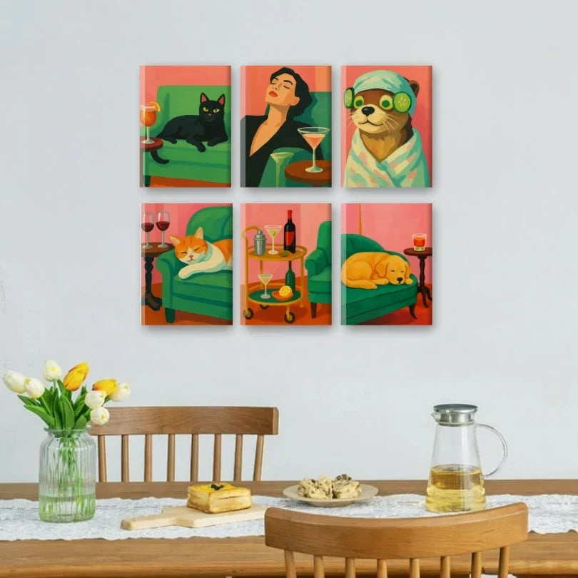 Coffret de 6 peintures par numéro “Chilling at home"