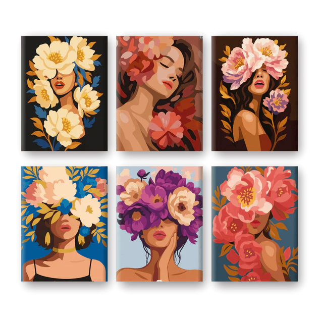 Coffret de 6 peintures par numéro “Femmes Fleuries"