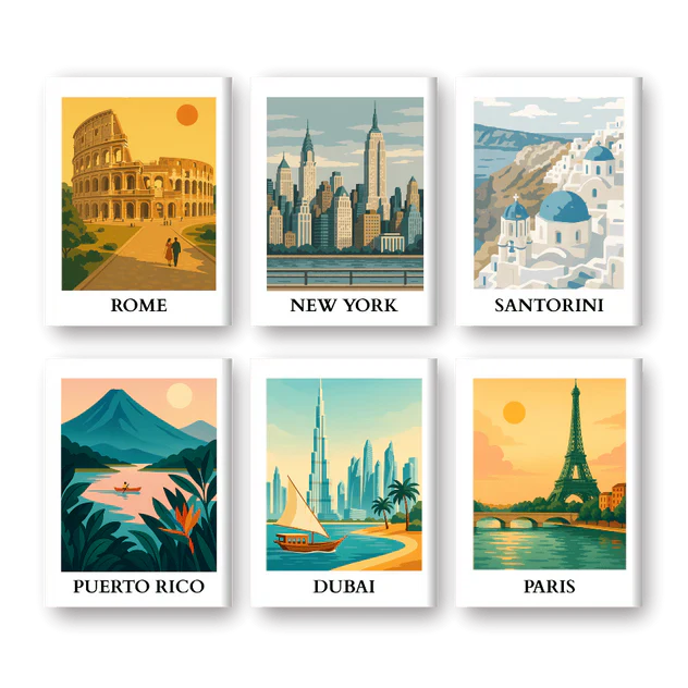 Coffret de 6 peintures par numéro “Capitales”