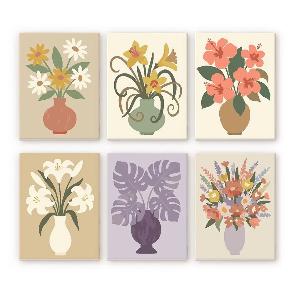 Coffret de 6 peintures par numéro “Vase & Fleurs”