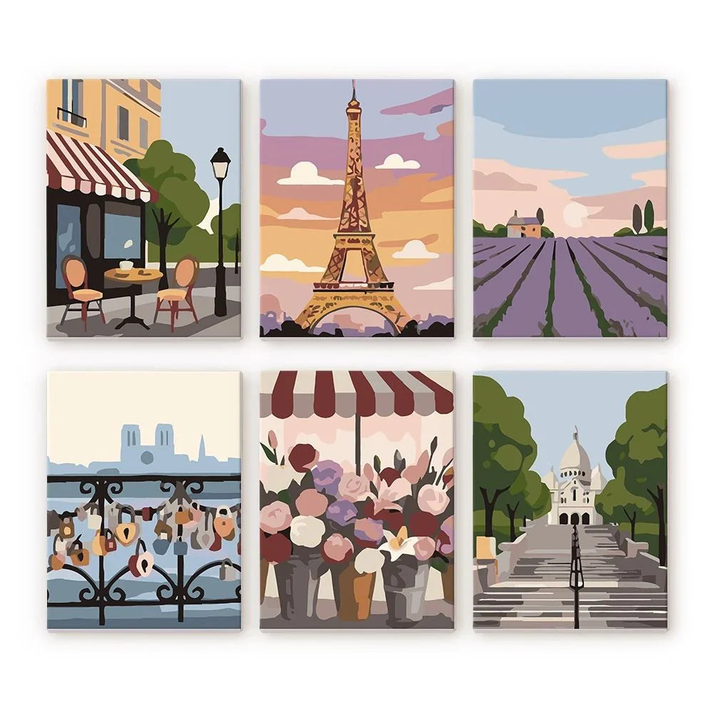 Coffret de 6 peintures par numéro “Paris t'aimes”