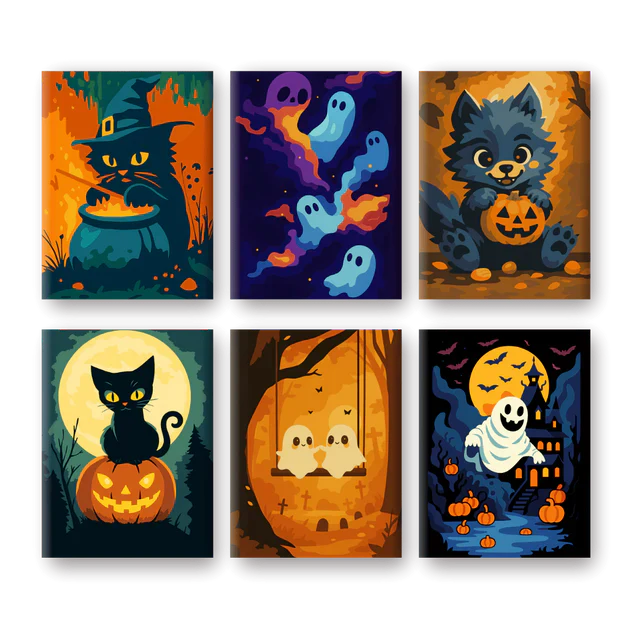 Coffret de 6 peintures par numéro “Booo’minou”