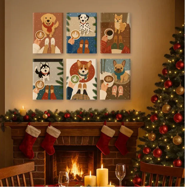 Coffret de 6 peintures par numéro “Chien & Noël”