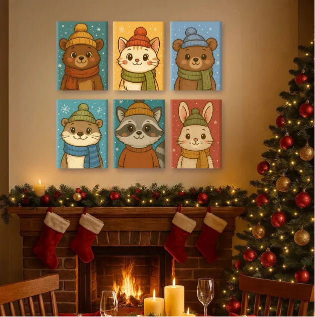 Coffret de 6 peintures par numéro “Hiver mimi”