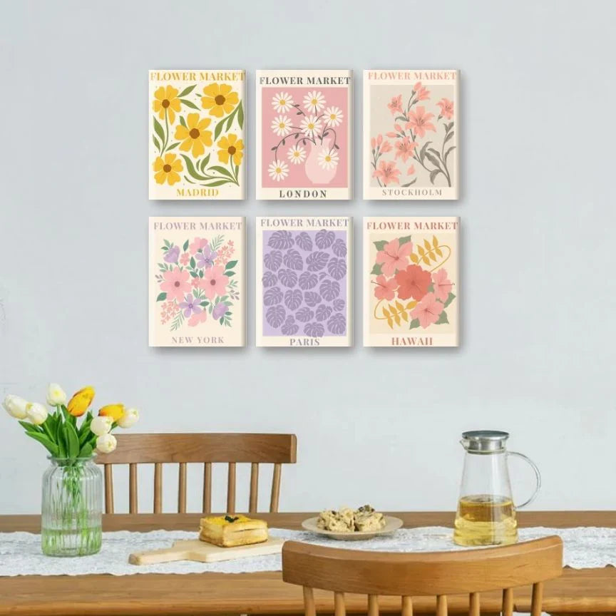 Coffret de 6 peintures par numéro “Marchés, Fleurs, Villes”