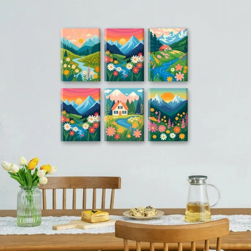 Coffret de 6 peintures par numéro “Paysages Colorés”