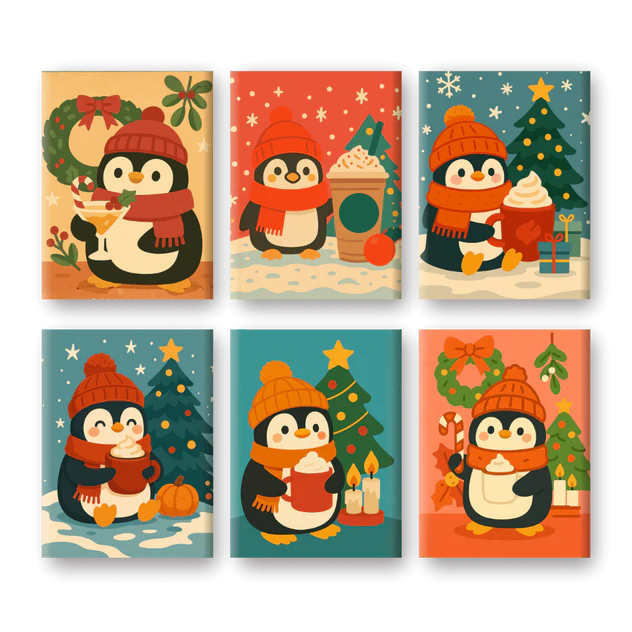 Coffret de 6 peintures par numéro “Pingouinouuu”