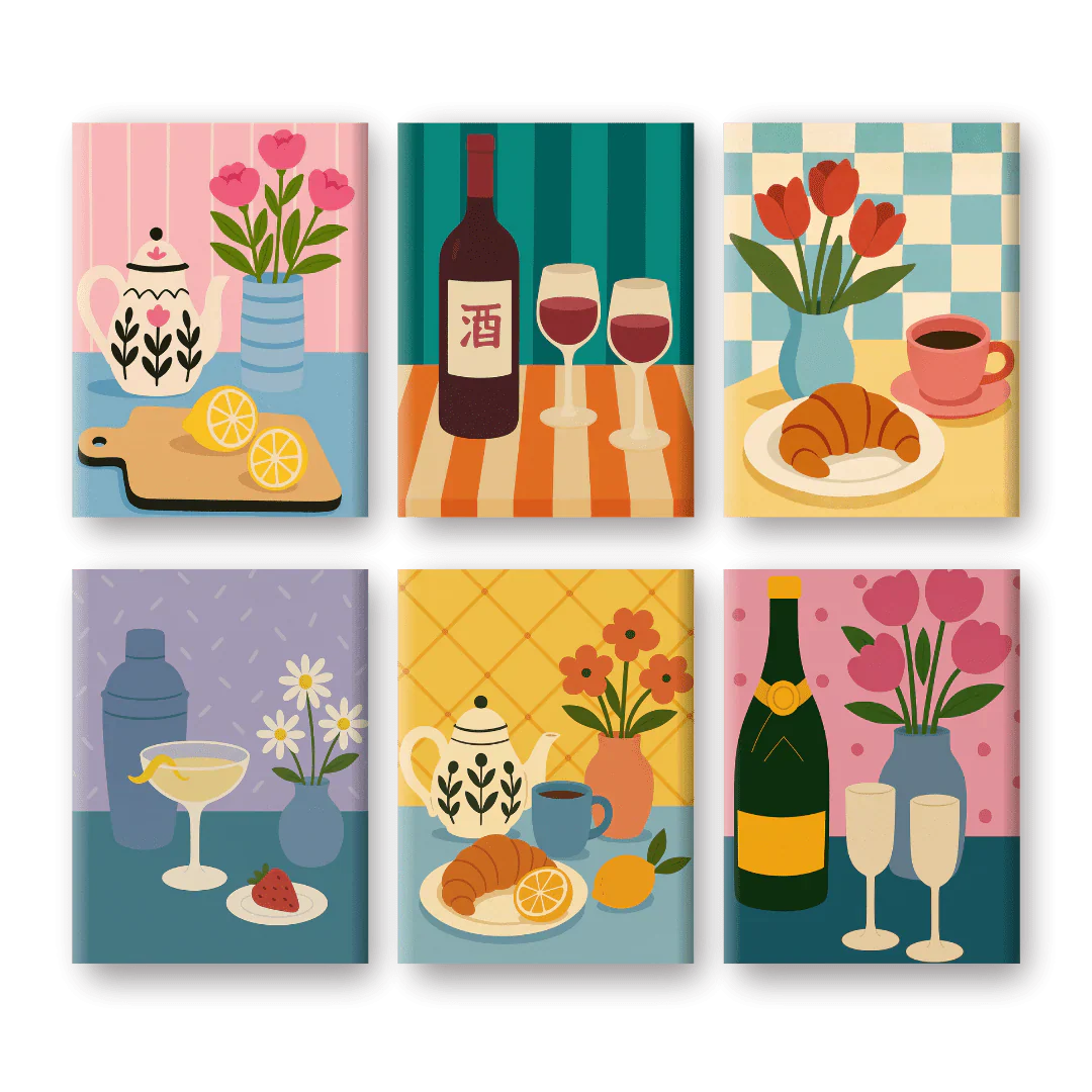 Coffret de 6 peintures par numéro “Tables colorées”