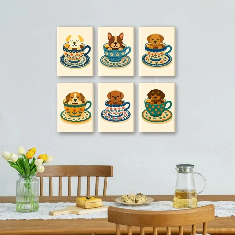 Coffret de 6 peintures par numéro “Tasses & Chiots”
