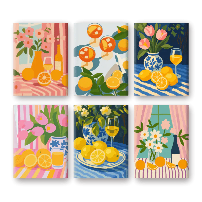 Coffret de 6 peintures par numéro “Verre & Fleurs”